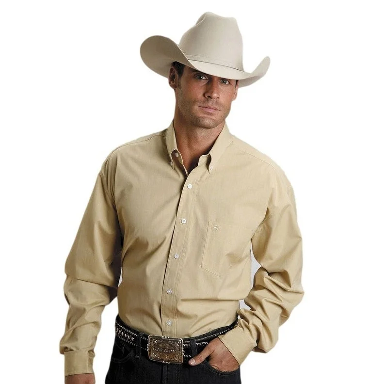 Stetson Western Shirt Mens L/S Solid Button Gold 11-001-0566-0032 YE