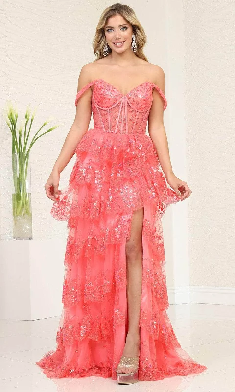 halter prom dressesMay Queen RQ8115 - Glitter Tiered Prom Dress