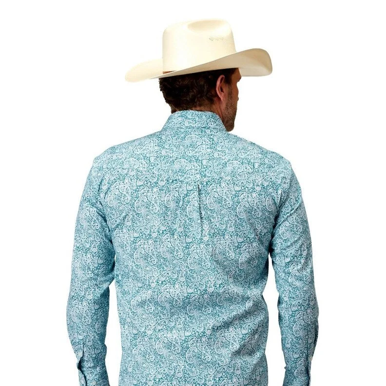 Roper Western Shirt Mens L/S Amarillo Stretch Teal 03-001-0325-2108 GR