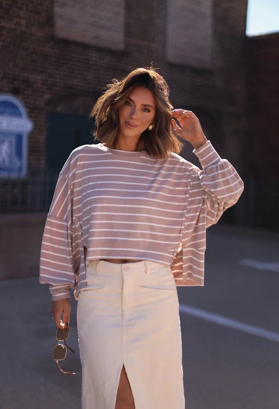 Striped Balloon Sleeve Top