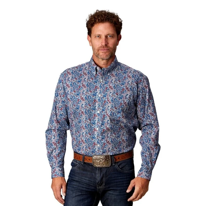 Roper Western Shirt Mens L/S Button Print Blue 03-001-0326-4035 BU