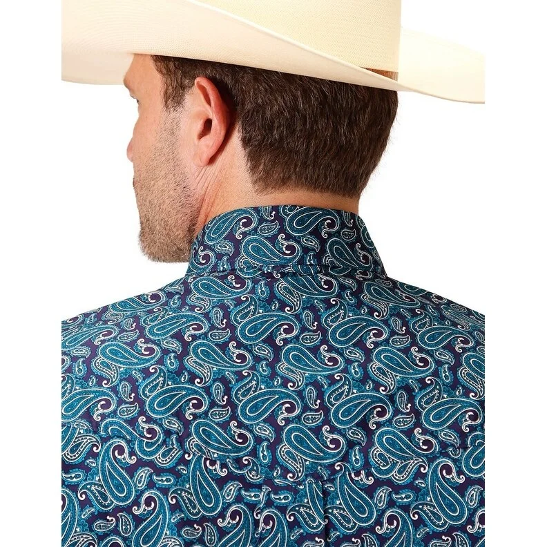 Roper Western Shirt Mens S/S Paisley Print Teal 03-002-0325-2009 GR