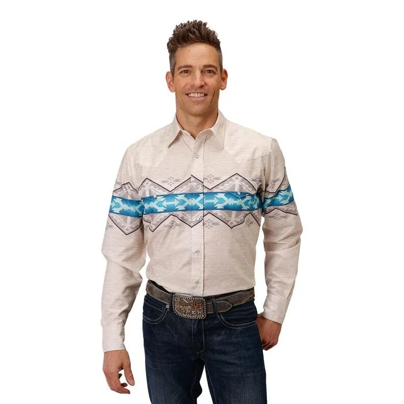 Roper Western Shirt Mens L/S Border Snap White 03-001-0431-4007 WH