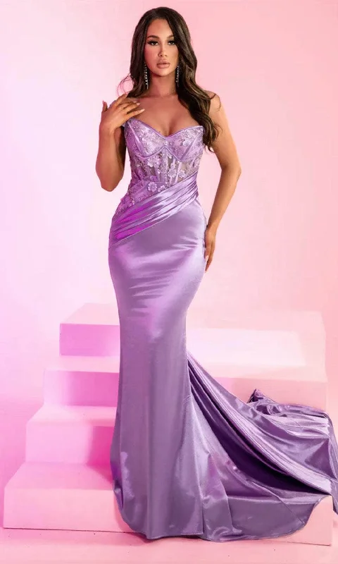 prom dresses with sequin detailingPortia and Scarlett PS24158 - Pleated Waist Mermaid Prom Dress