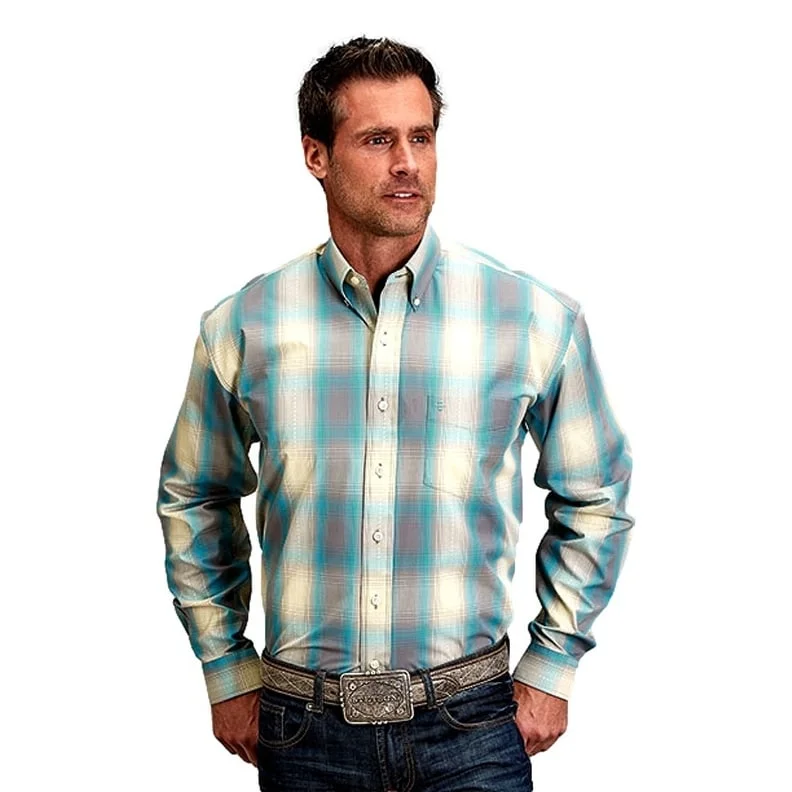 Stetson Western Shirt Mens L/S Plaid Turquoise 11-001-0579-2042 GR