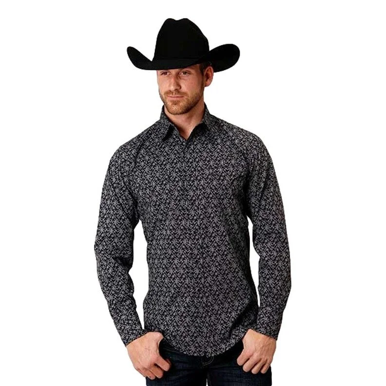 Roper Western Shirt Mens L/S Snap Print Black 03-001-0064-0150 BL