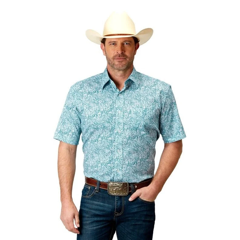 Roper Western Shirt Mens Short Sleeve Teal Paisley 03-002-0326-2108 GR