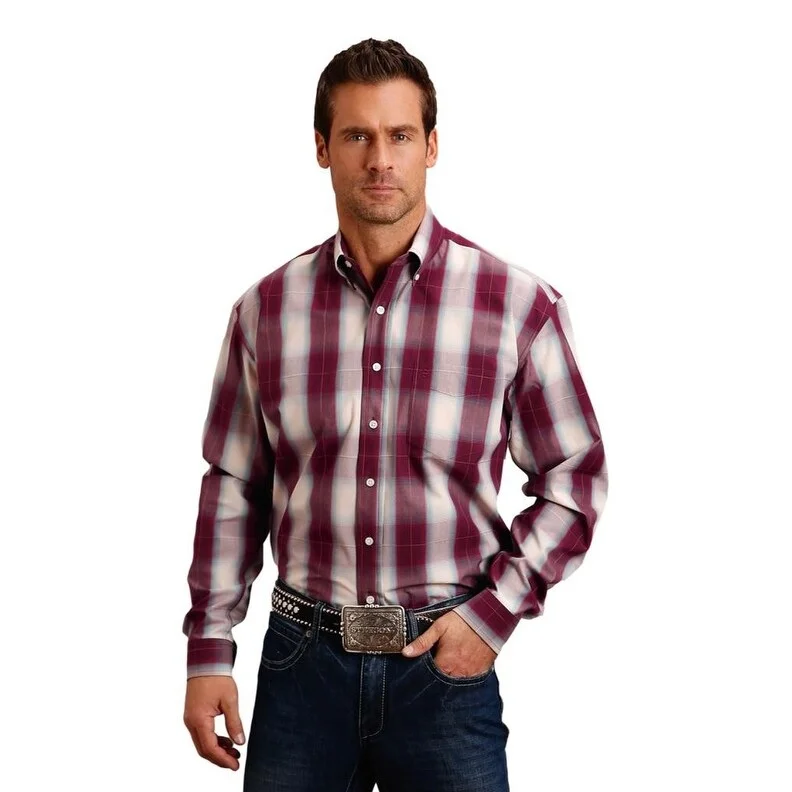 Stetson Western Shirt Mens L/S Plaid Button Wine 11-001-0579-0768 WI