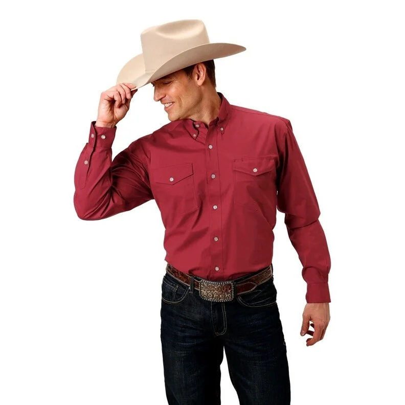 Roper Western Shirt Mens L/S Solid Button Red 03-001-0365-2105 RE