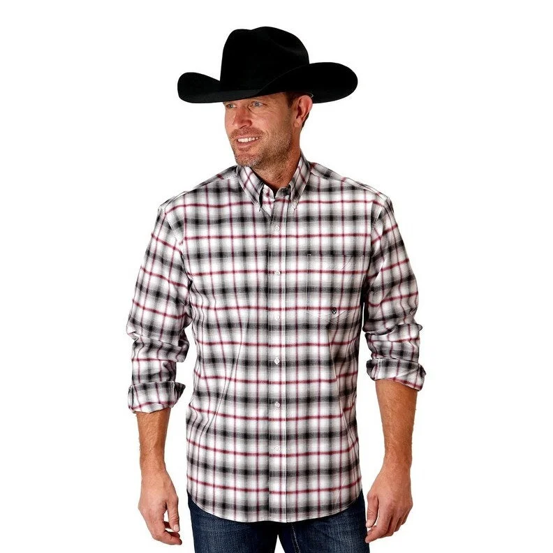 Roper Western Shirt Mens L/S Stretch Plaid Black 03-001-0379-2106 BL