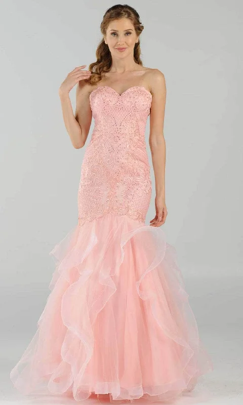 prom dress accessoriesPoly USA 8198 - Strapless Ruffled Skirt Prom Dress