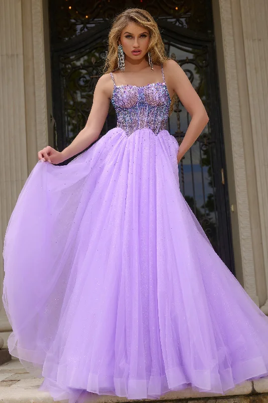 metallic prom dressesJovani 44511 Crystal Bodice A Line Shimmer Prom Dress Pageant Gown Tulle Formal Sequin scoop neck