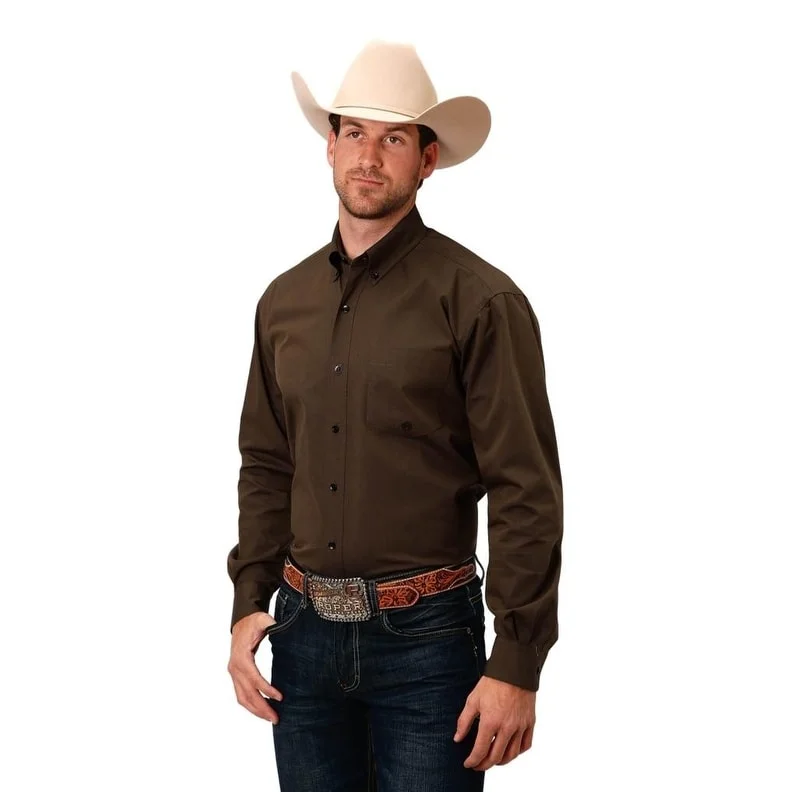 Roper Western Shirt Mens Solid Long Sleeve Brown 03-001-0366-0730 BR