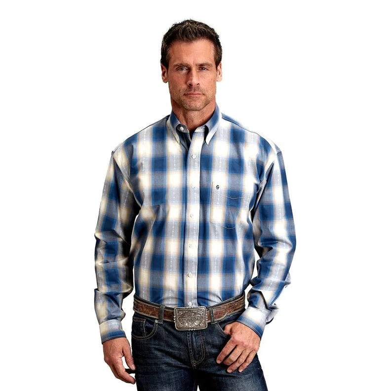 Stetson Western Shirt Mens Plaid L/S Button Blue 11-001-0579-2040 BU