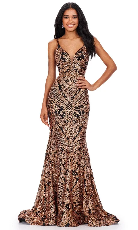 geometric print prom dressesAshley Lauren 11466 - Low Back Sequin Prom Dress