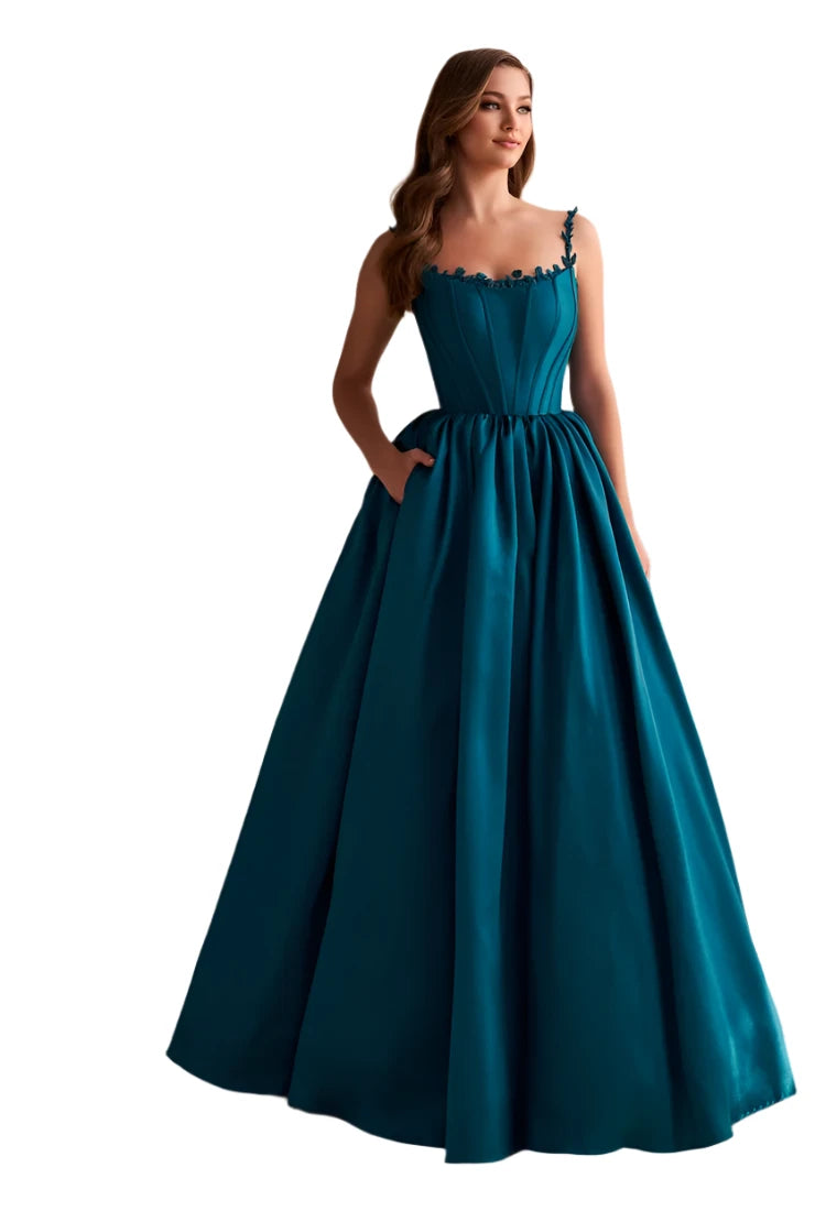 dark prom dressesEllie Wilde EW36221 Size 24 Teal Long Corset A Line Scoop Ballgown Prom Dress Formal Bridal Guest Couture