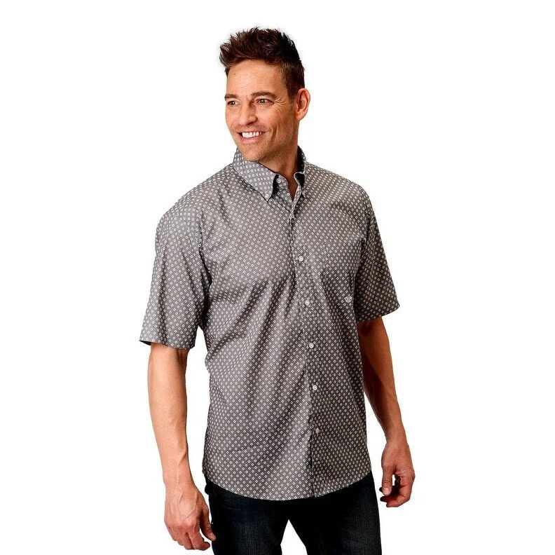 Roper Western Shirt Mens S/S Poplin Diamond Gray 03-002-0326-4017 GY