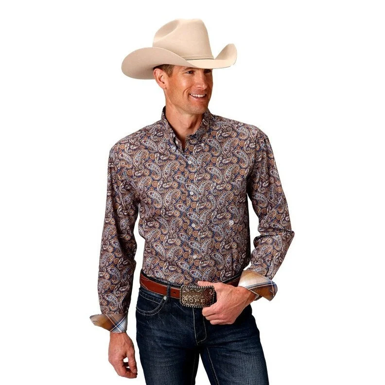 Roper Western Shirt Mens Long Sleeve Pleating Blue 03-001-0326-2010 BU