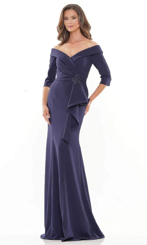 A-line prom dressesRina Di Montella - RD2733 Off-Shoulder Quarter Sleeve Prom Gown