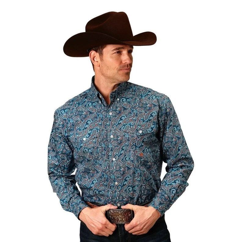 Roper Western Shirt Mens L/S Button Print Blue 03-001-0325-6005 BU