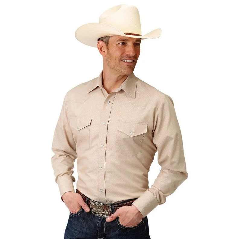 Roper Western Shirt Mens L/S Solid Snap Tan 01-001-0145-0361 TA