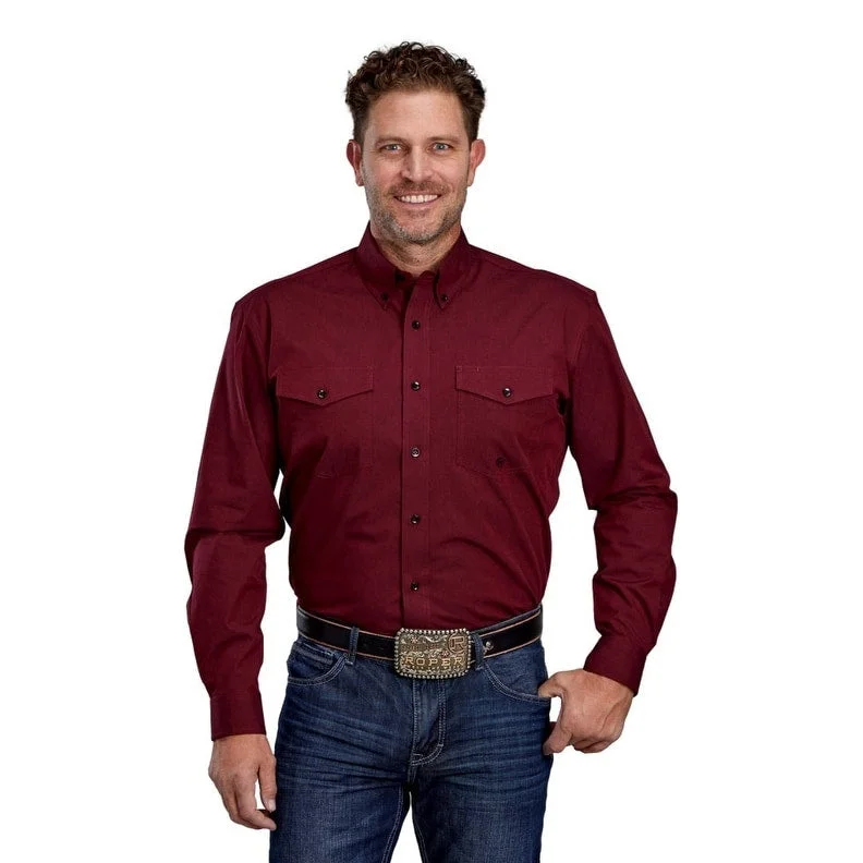 Roper Western Shirt Mens L/S Button Solid Red 03-001-0365-0735 RE