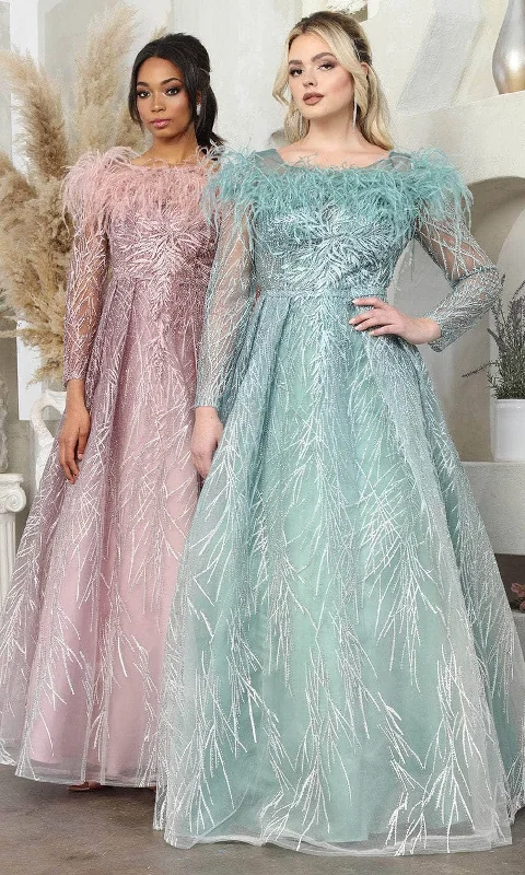 long prom dressesMay Queen RQ8044 - Sheer Sleeve Rhinestone Prom Gown