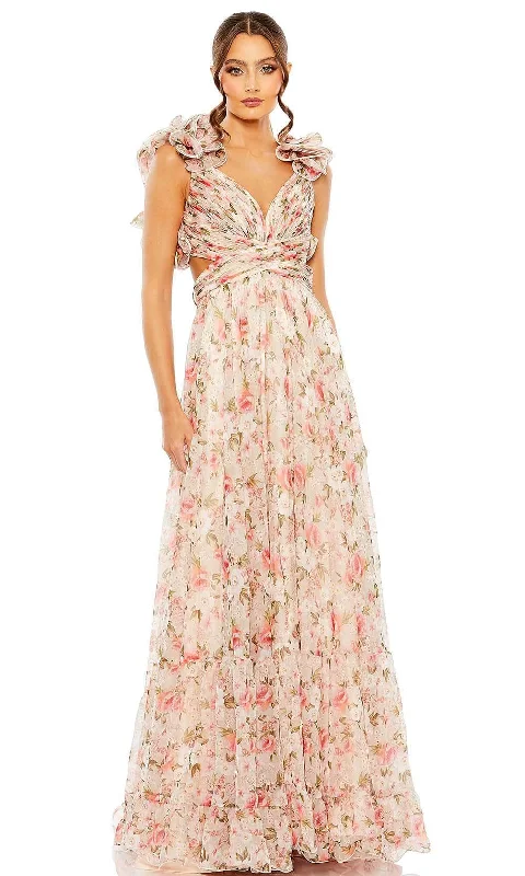 modern prom dressesMac Duggal 68519 - Floral V-Neck Prom Dress