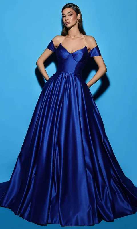 Formal Dress for Church WeddingsTarik Ediz 53131 - Off Shoulder Satin Ballgown