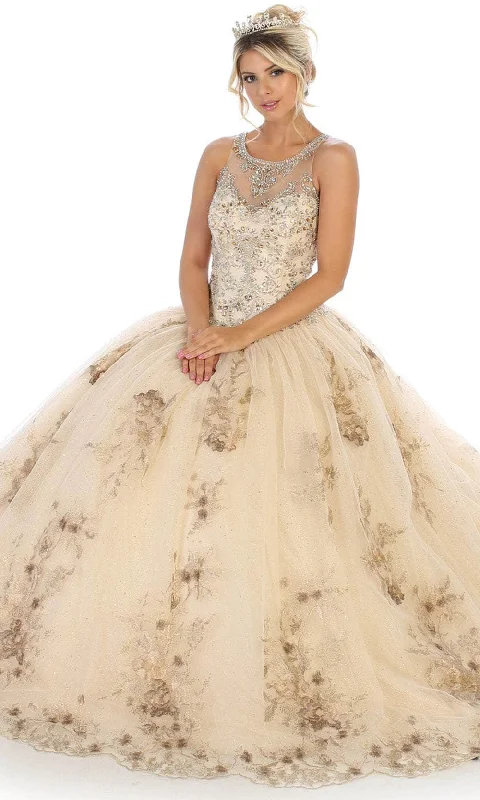 Formal Dress for Day WeddingsMay Queen LK123 - Illusion Beaded Regal Ballgown