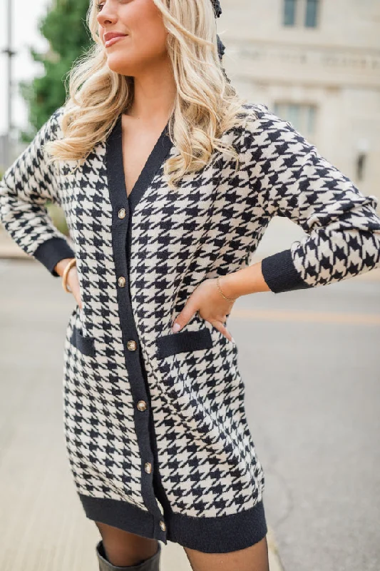 maxi dresses for black-tie eventsWhere You Belong Houndstooth Button Front Cardigan Dress