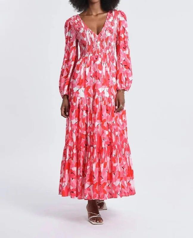 solid color maxi dressesLong Printed Bohemian Dress In Pink Louise