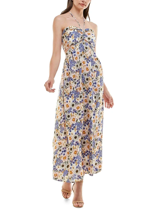 maxi dresses with long sleevesJuniors Womens Floral Print Long Halter Dress