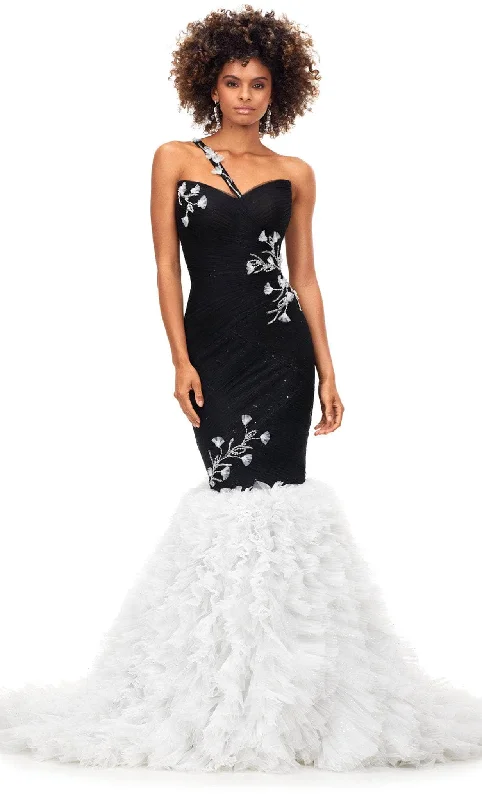 Formal Dress for Emmy AwardsAshley Lauren 11232 - Asymmetric Strap Tulle Mermaid Gown