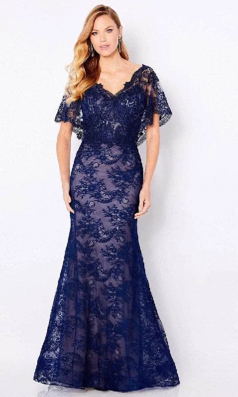 Formal Dress for Vintage ThemesCameron Blake - Cape Sleeve Lace Formal Dress 221687 - 1 pc Navy Blue/Nude in Size 16 Available