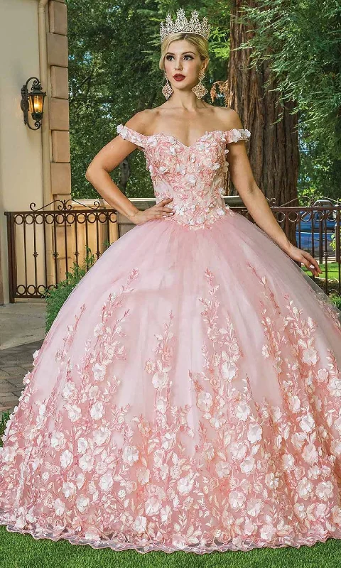 Formal Dress for Day WeddingsDancing Queen - 1569 Off Shoulder Floral Applique Ballgown