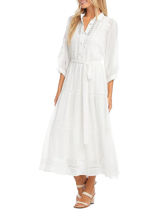 maxi dresses for breastfeeding mothersWomens Embroidered Long Shirtdress