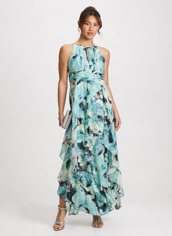 maxi dresses for destination weddingsHalter Neck Long Floral Dress