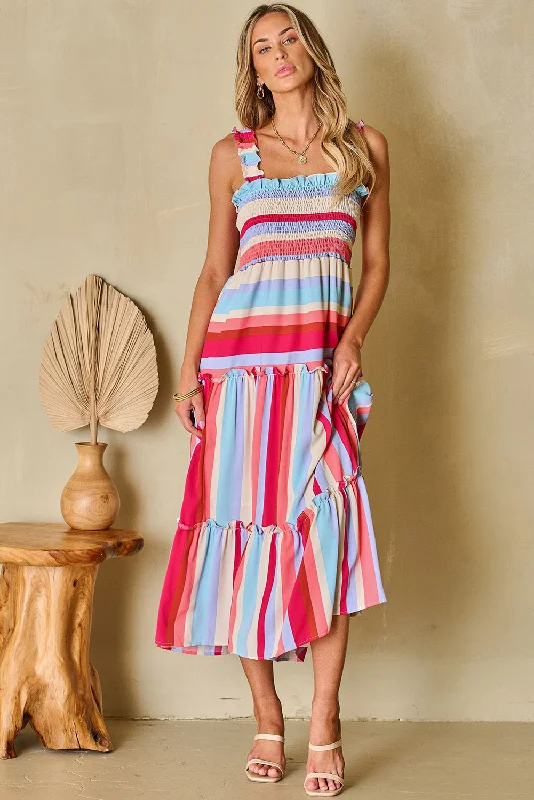 maxi dresses for yoga and meditationRuffled Straps Smocked Tiered Long Dress