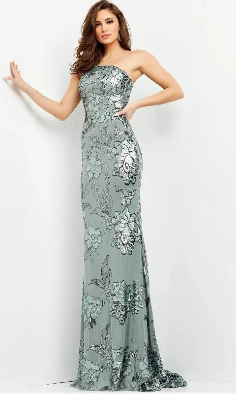 Formal Dress for Cocktail PartiesJovani - 04331 Floral Sequin Embellished One Shoulder Fitted Gown