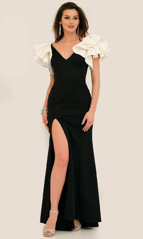 Formal Dress for International EventsDave & Johnny 11314 - V-Neck Short Ruffled Sleeve Formal Gown