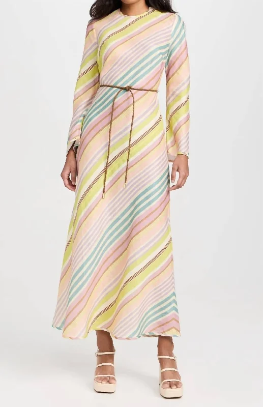 maxi dresses for active wear (with stretch fabric)Halliday Bias Long Dress In Multi Stripe