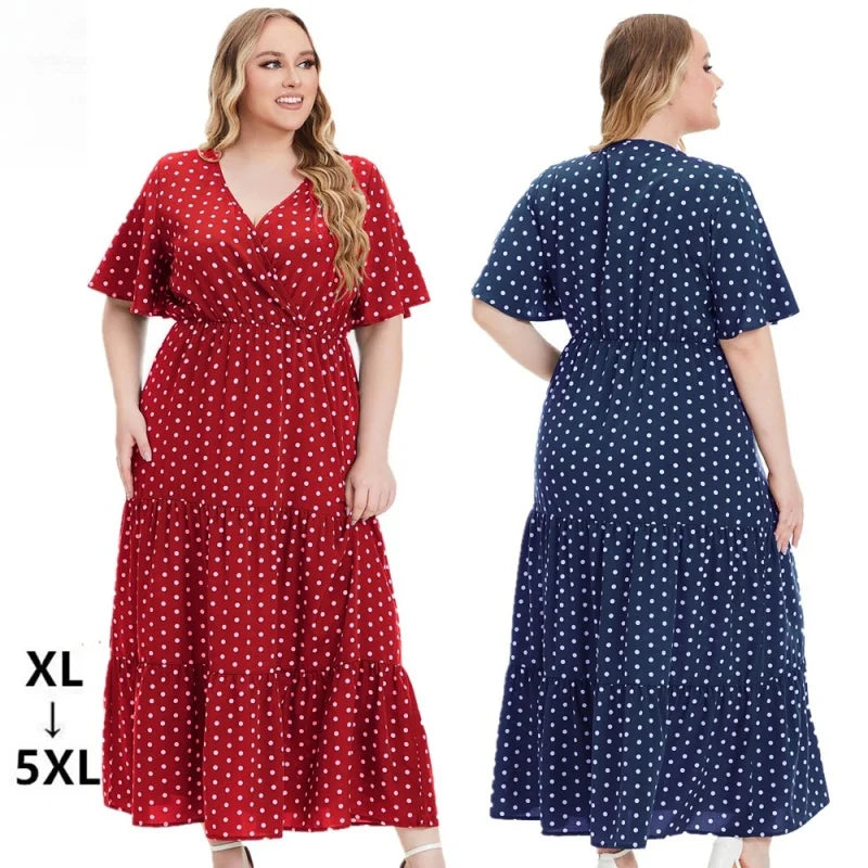 maxi dresses with appliquésWomen's A Line 5XL Fashion Designer Polka Dot Long Dresses (Plus Size)