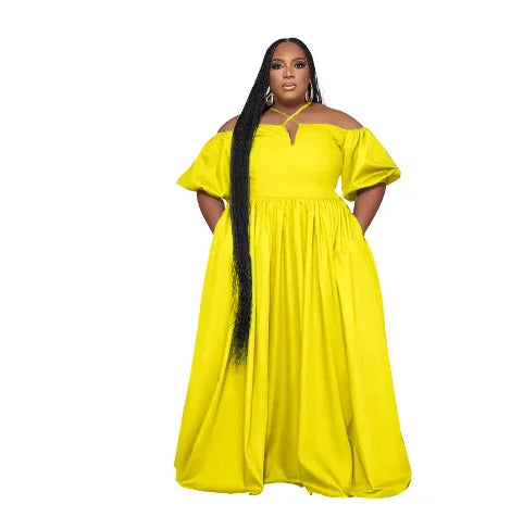 maxi dresses with keyhole backsWomen's Puff Sleeve Fashion Designer Off Shoulders Long Dresses (Plus Size)