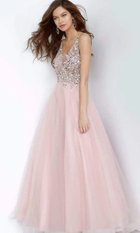 Formal Dress for Small WeddingsJVN by Jovani - Beaded Sleeveless V-Back Ballgown JVN2007SC - 1 pc Blush In Size 12 Available