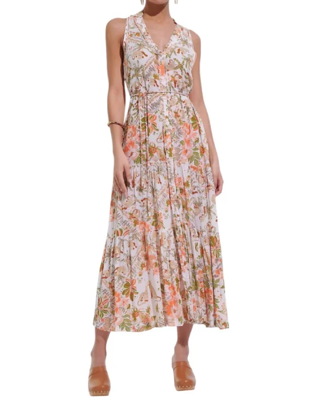 maxi dresses with cap sleevesNana V Neck Long Dress In Pink Leo Foulard