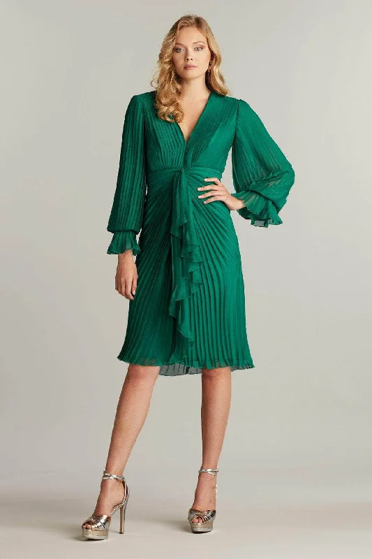 Formal Dress for Winter Formal EventsTadashi Shoji AVO22075M - Long Sleeve Pleated Detail Formal Dress