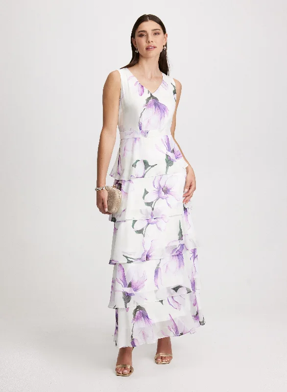 maxi dresses for casual strollsLong Chiffon Floral Dress