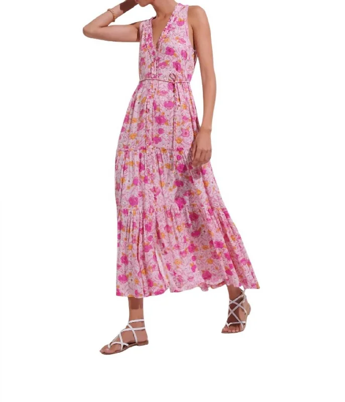 maxi dresses for cool weatherNana V Neck Long Dress In Pink Petunia