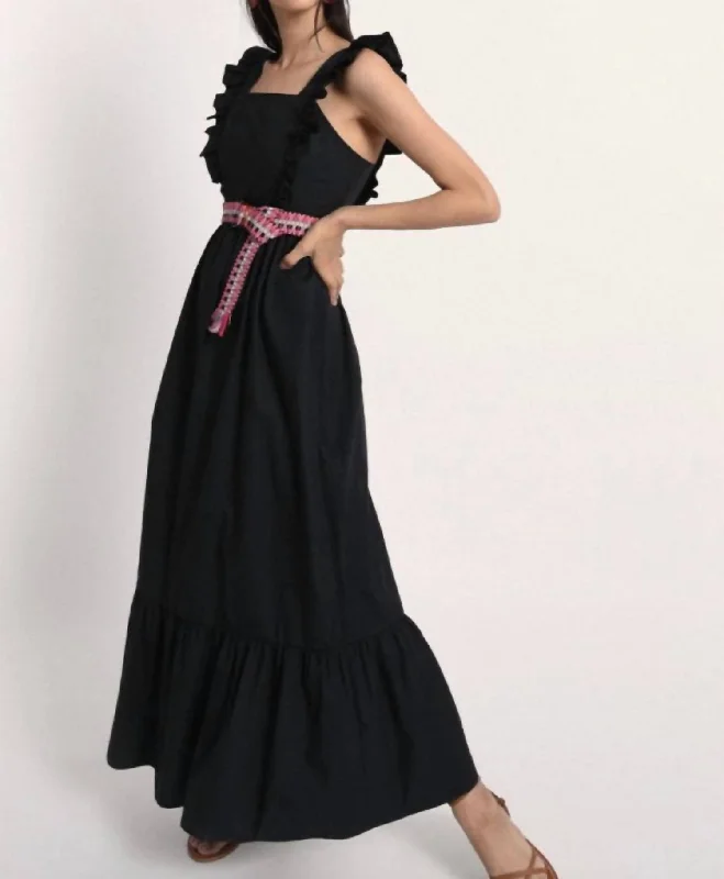 maxi dresses under $100Ruffled Sleeveless Long Dress In Black